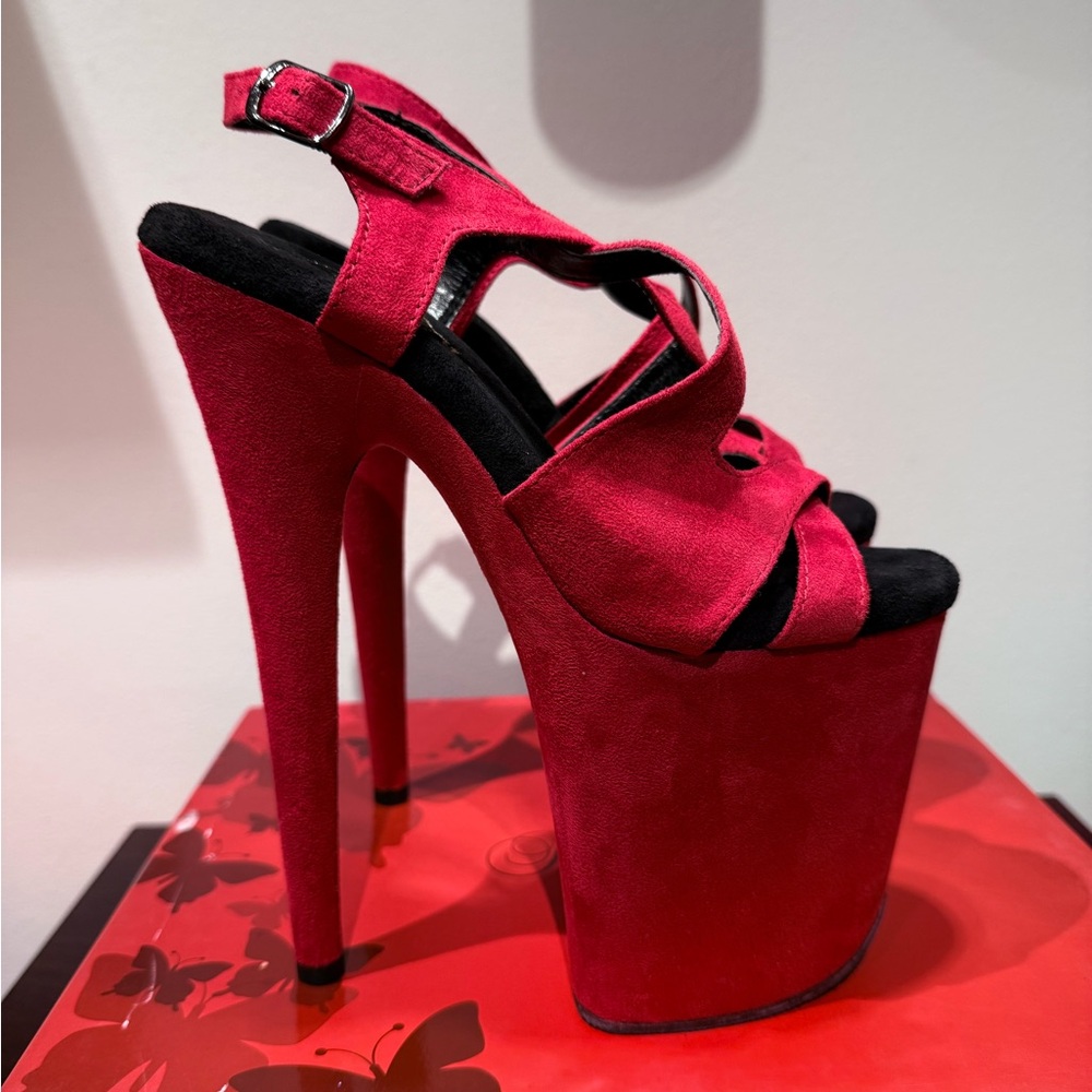 Pleaser Flamingo FLAM831FS Red Faux Suede Size 7 - Picture 8 of 10